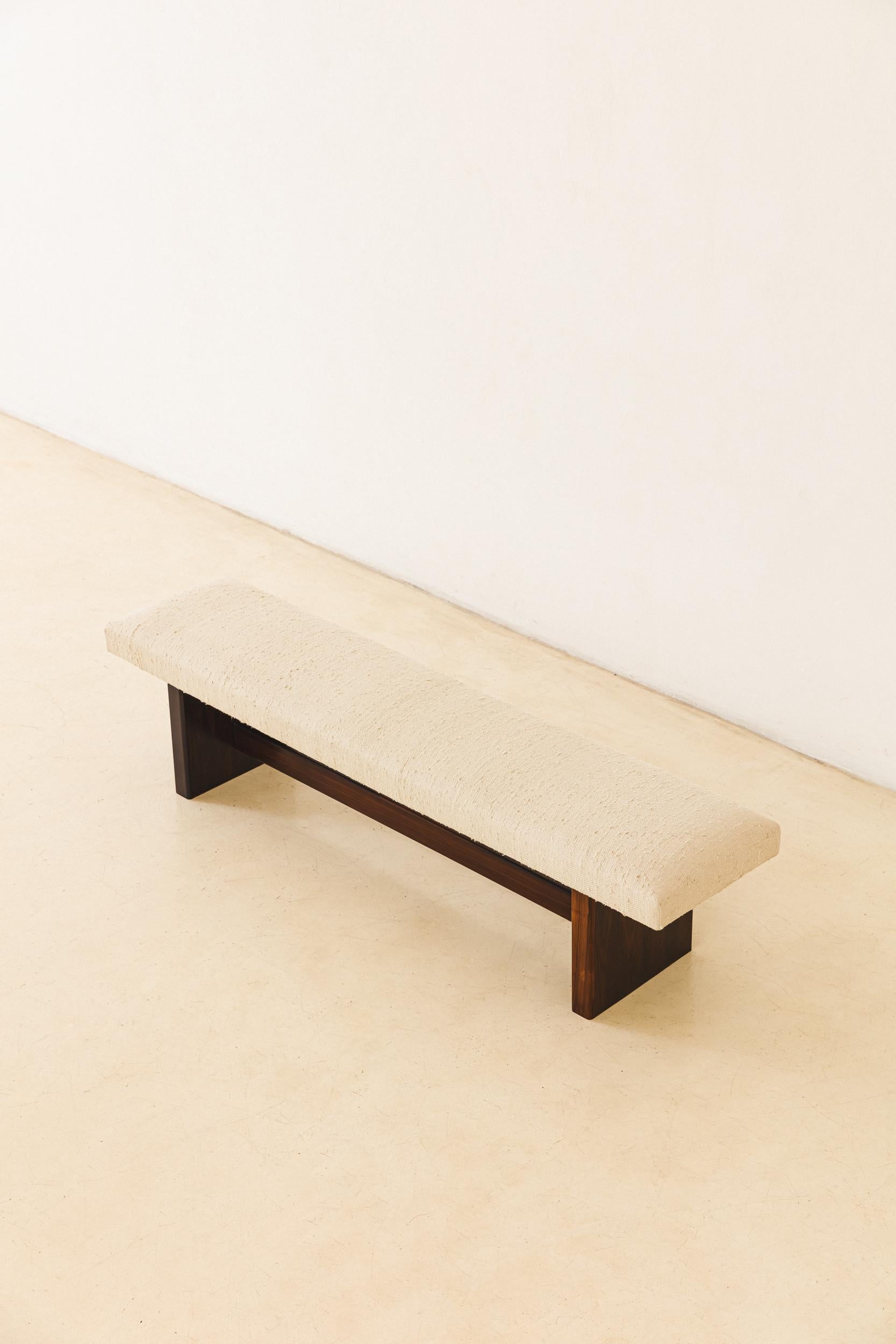 Veneer Bench by Celina Decorações, Rosewood and Fabric, Brazilian Midcentury, 1960s
