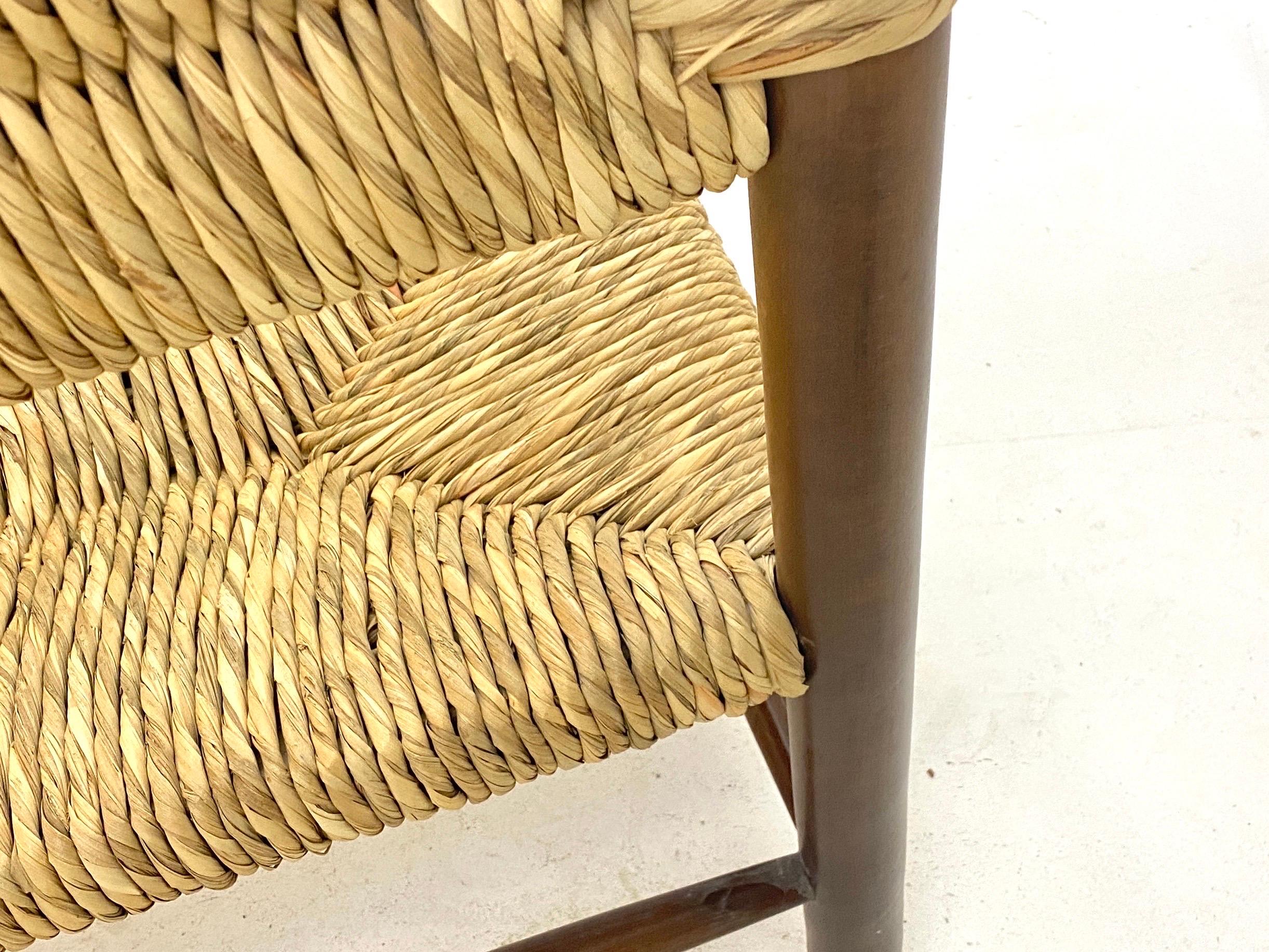 Français Banc par Charlotte Perriand, modèle Dordogne, paille et bois, France 1950