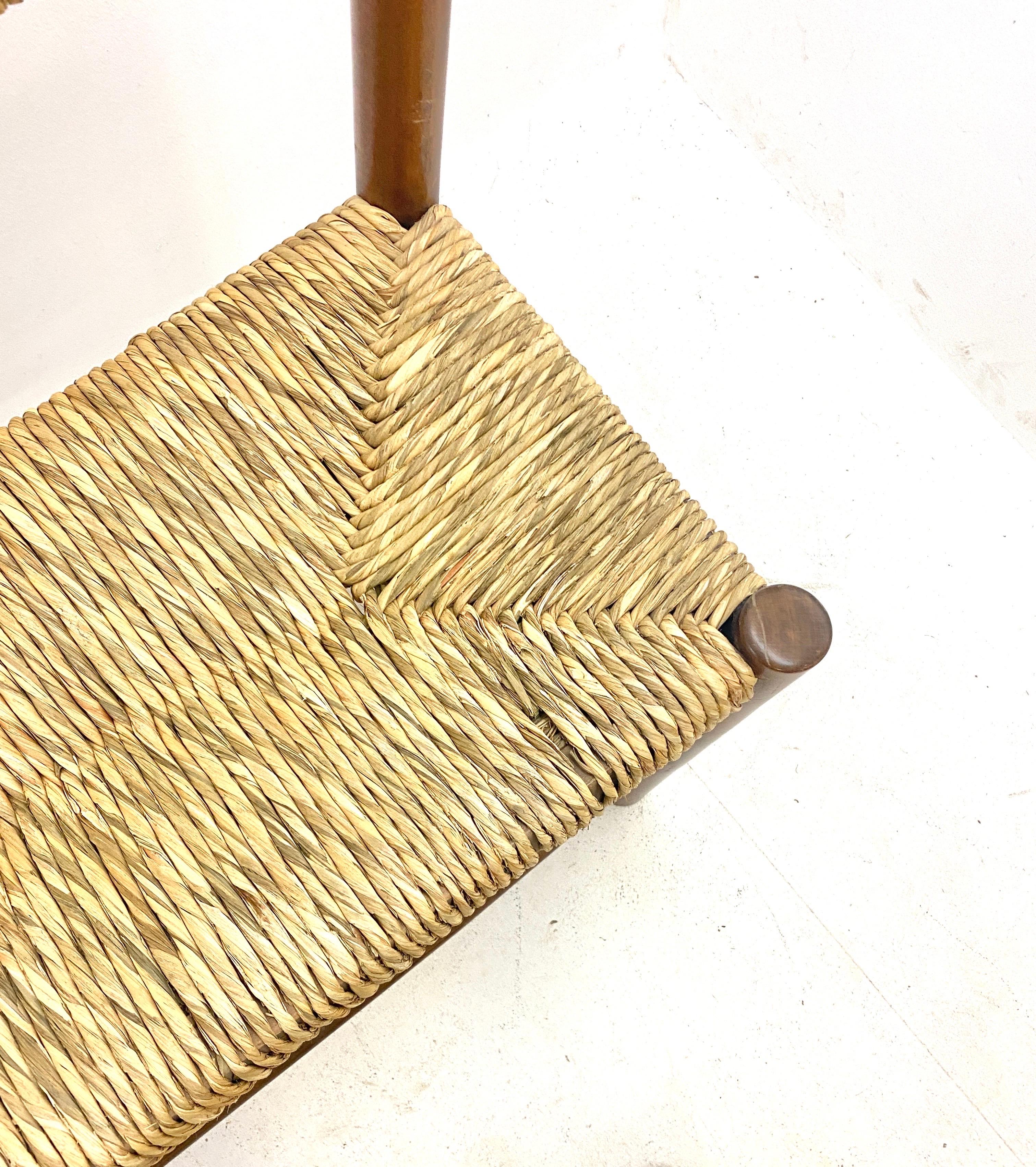 Paille Banc par Charlotte Perriand, modèle Dordogne, paille et bois, France 1950