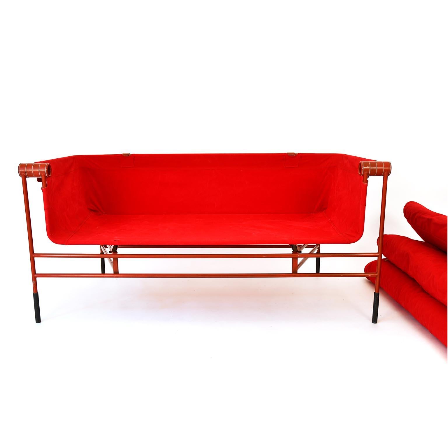 Modern Bench Cabriolet 1980s Red Fabrik Metal Bruno Rota Italy