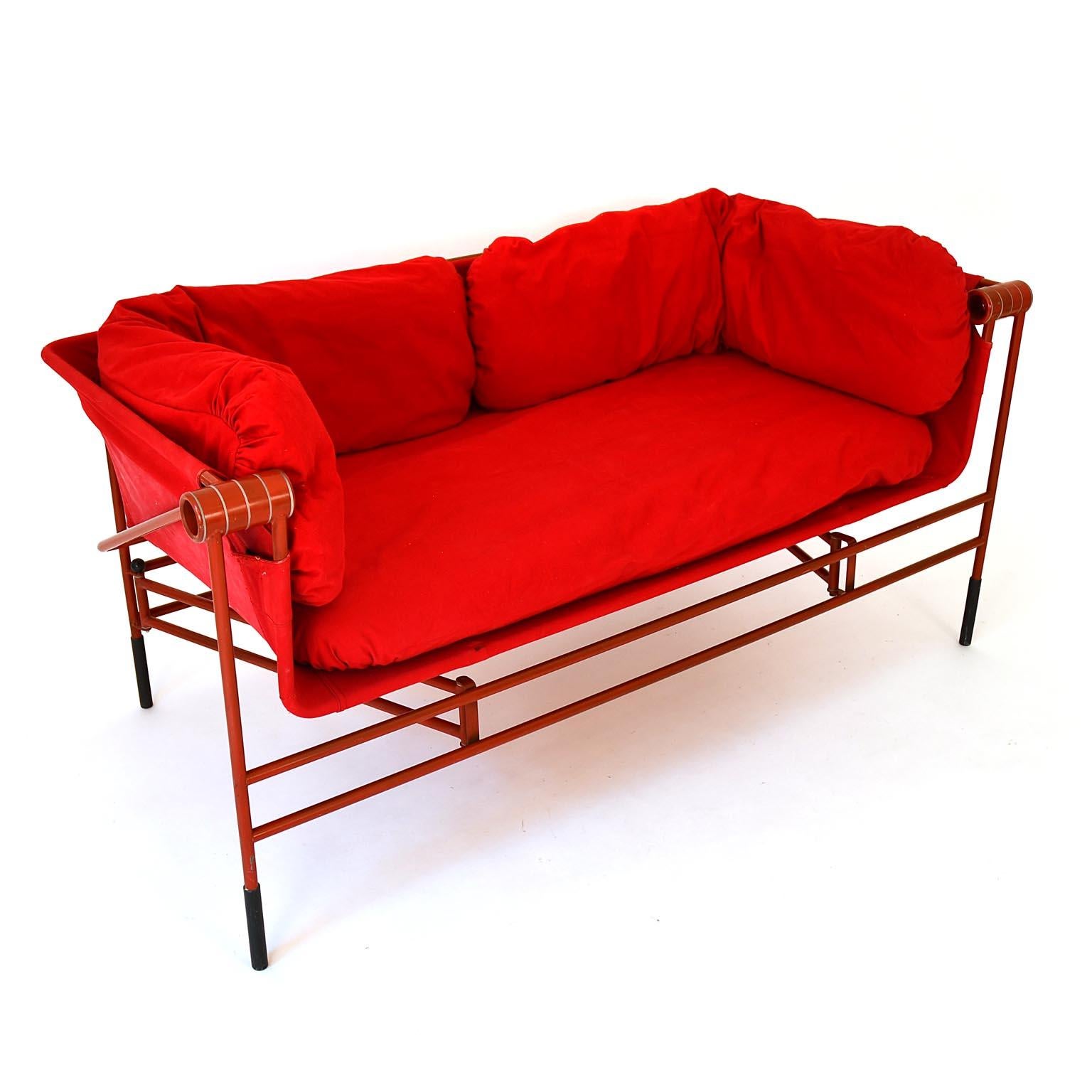 Bench Cabriolet 1980s Red Fabrik Metal Bruno Rota Italy 1