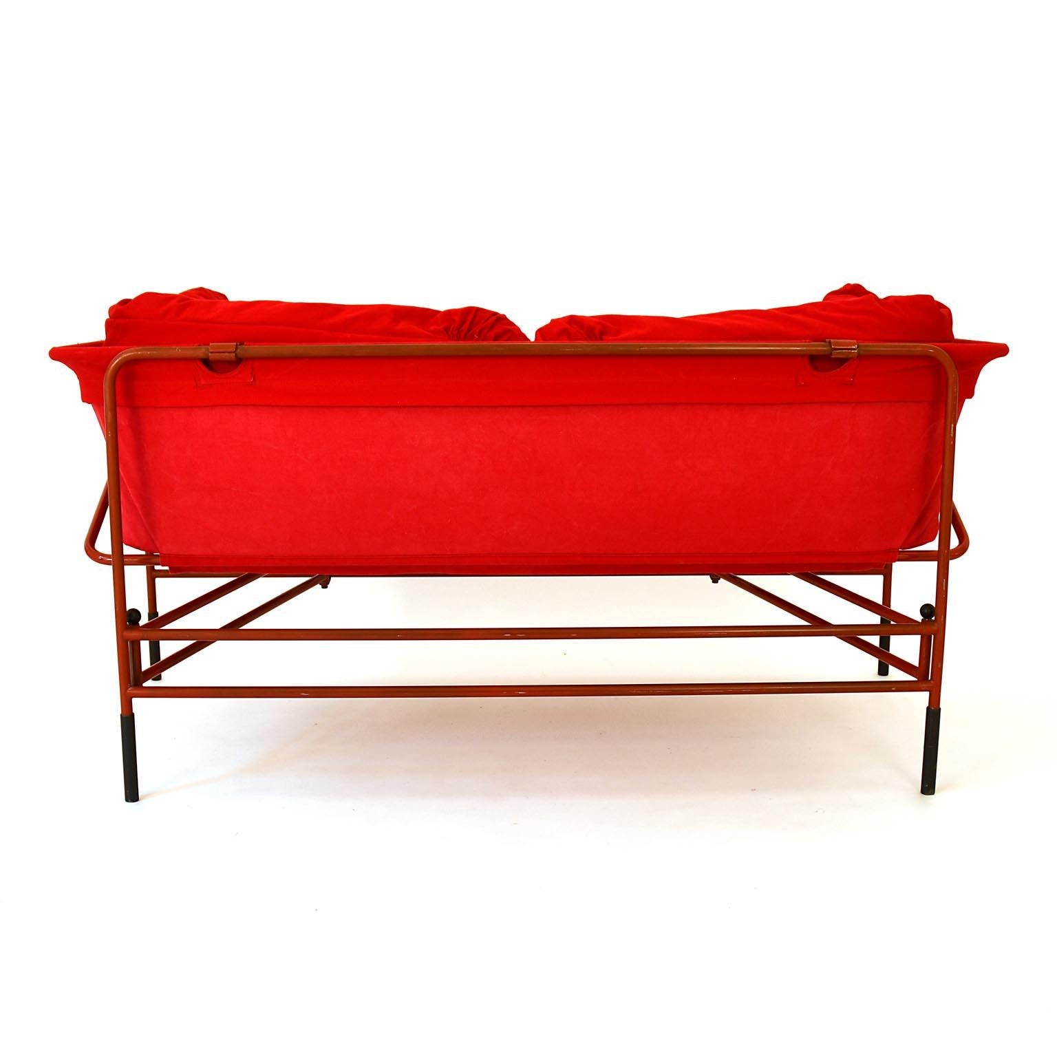 Bench Cabriolet 1980s Red Fabrik Metal Bruno Rota Italy 2