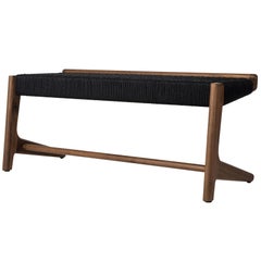 Bench, Cantilever, Mid Century-Style, Walnut, Danish Cord, Weave, Semigood