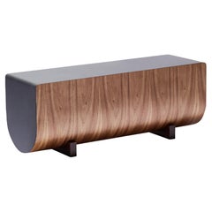 Contemporary Walnut and Gray Leather Bench - CATERPILLER Bench