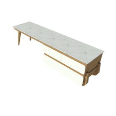 Bench Coffee Table M02 Contemporary Lacquer White Oak Marble Top Made in Italy