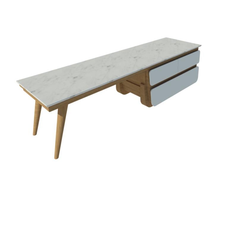 Art Deco Bench Coffee Table M02 Contemporary Lacquer White Oak Marble Top Made in Italy For Sale