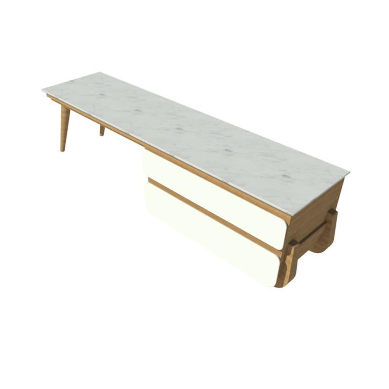 Lacquered Bench Coffee Table M02 Contemporary Lacquer White Oak Marble Top Made in Italy For Sale