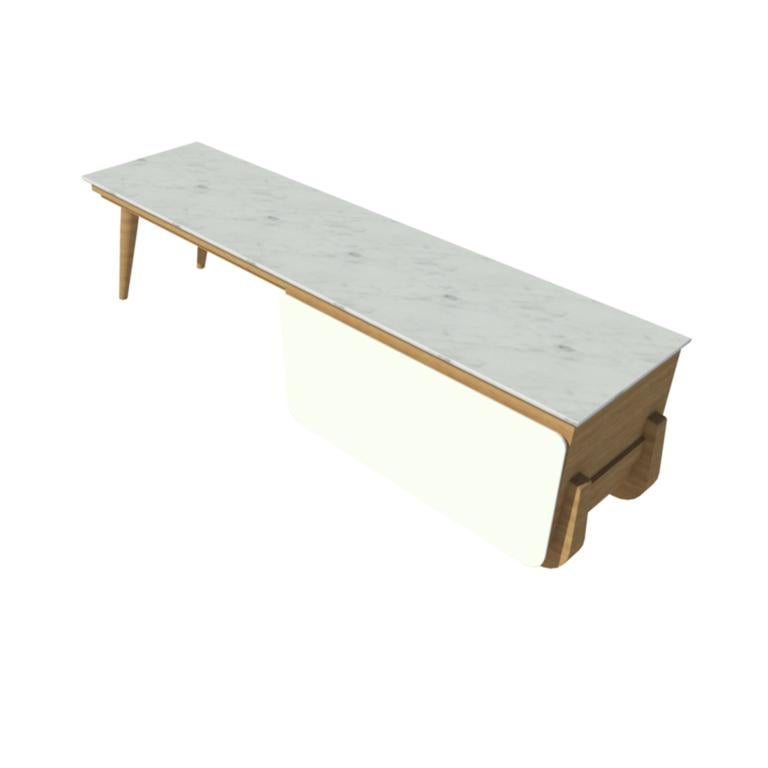 Bench Coffee Table M02 Contemporary Lacquer White Oak Marble Top Made in Italy For Sale 2