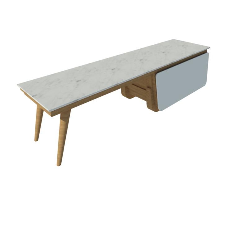 Bench Coffee Table M02 Contemporary Lacquer White Oak Marble Top Made in Italy For Sale 3