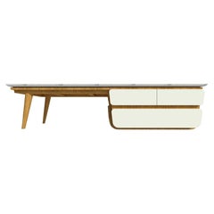 Bench Coffee Table M02 Contemporary Lacquer White Oak Marble Top Made in Italy
