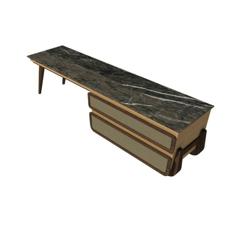Bench Coffee Table M03 Contemporary Walnut Oak Marble Countertop Made in Italy For Sale 3
