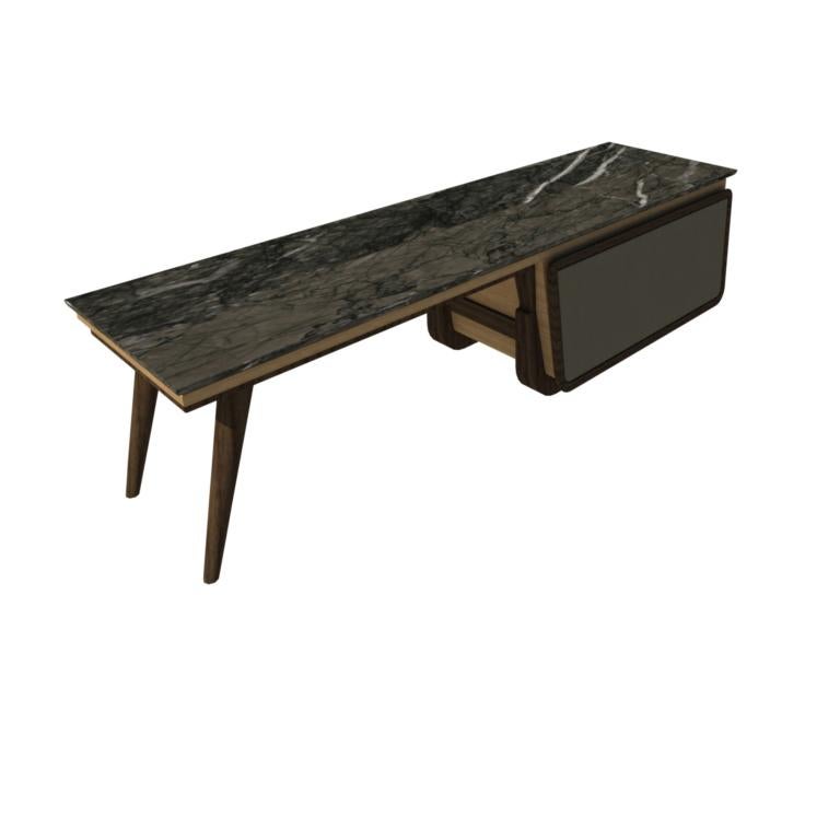 Bench Coffee Table M03 Contemporary Walnut Oak Marble Countertop Made in Italy For Sale 6