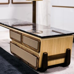 Bench Coffee Table M03 Contemporary Walnut Oak Marble Countertop Made in Italy