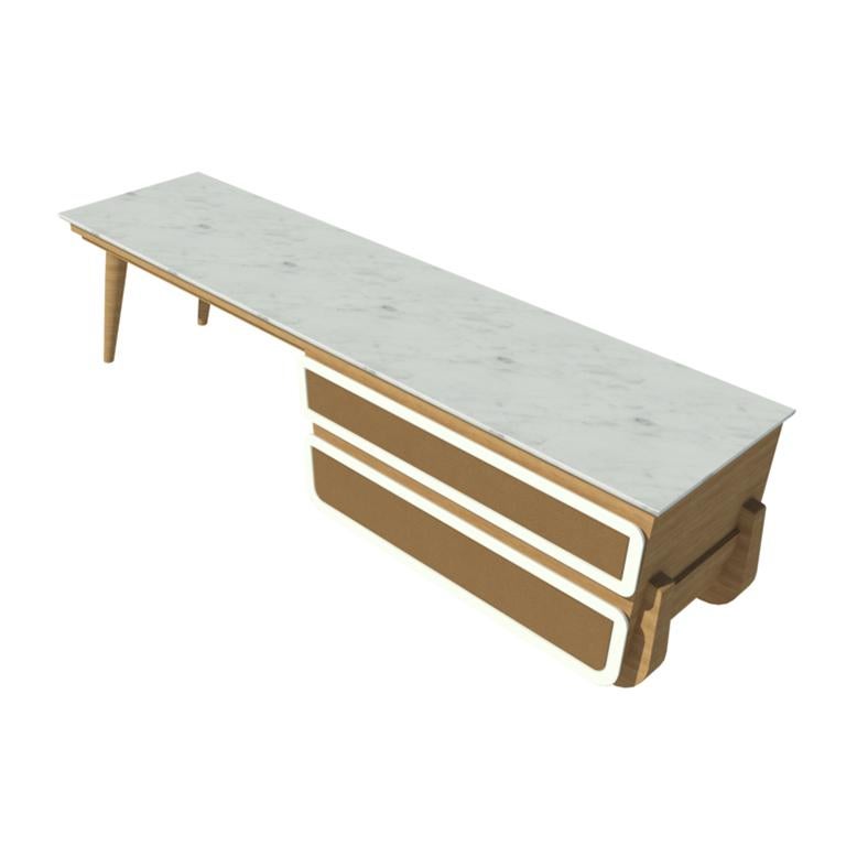 Other Bench Coffee Table M04 Contemporary Lacquer White Oak Marble Top Made in Italy For Sale