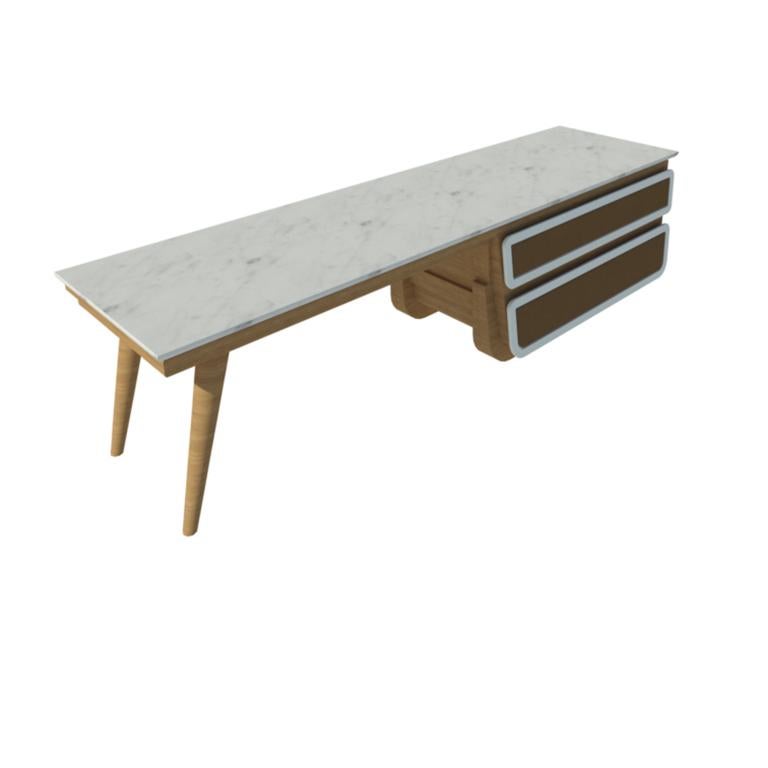 Bench Coffee Table M04 Contemporary Lacquer White Oak Marble Top Made in Italy In New Condition For Sale In Toronto, CA