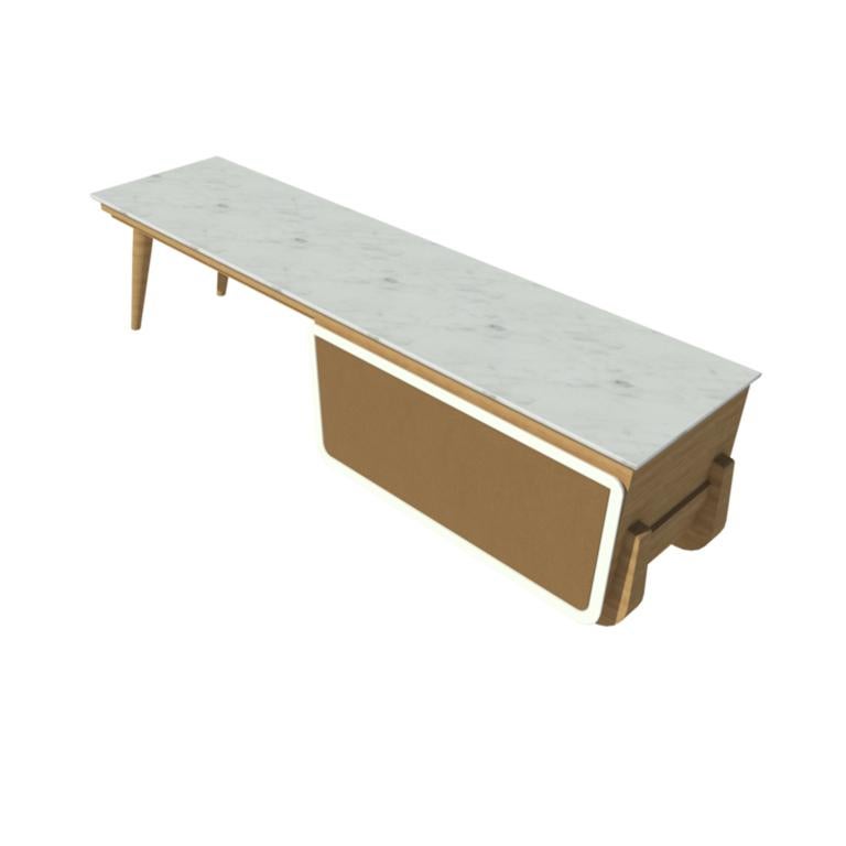 Bench Coffee Table M04 Contemporary Lacquer White Oak Marble Top Made in Italy For Sale 1