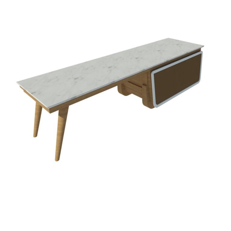 Bench Coffee Table M04 Contemporary Lacquer White Oak Marble Top Made in Italy For Sale 2