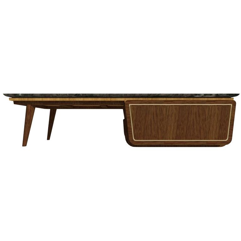 Bench Coffee Table M06 Contemporary Walnut Oak Brass Marble Top Made in Italy For Sale 1