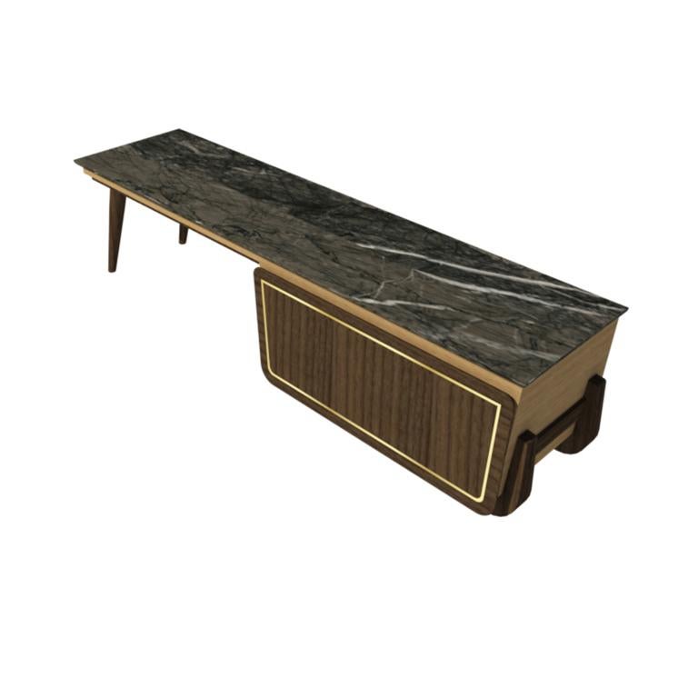 Bench Coffee Table M06 Contemporary Walnut Oak Brass Marble Top Made in Italy For Sale 2