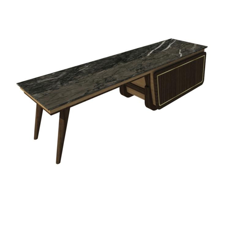 Bench Coffee Table M06 Contemporary Walnut Oak Brass Marble Top Made in Italy For Sale 3