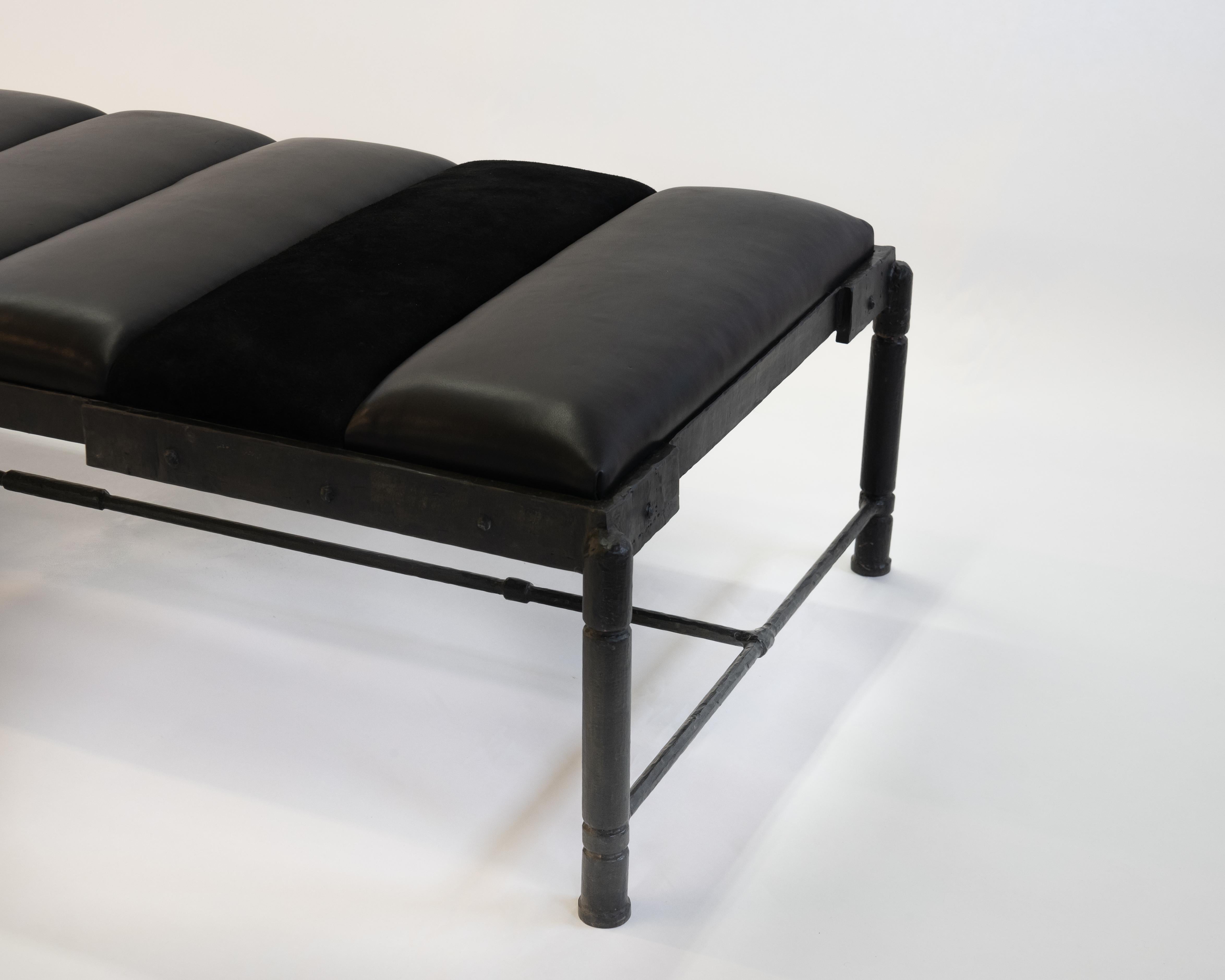 Américain Banc/lit de repos Modern/Handmade Black Leather Modern/Contemporary Waxed Steel en vente