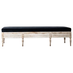 Bench Daybed Schwedisch Gustavianisch Weiß Blau Samt Schweden