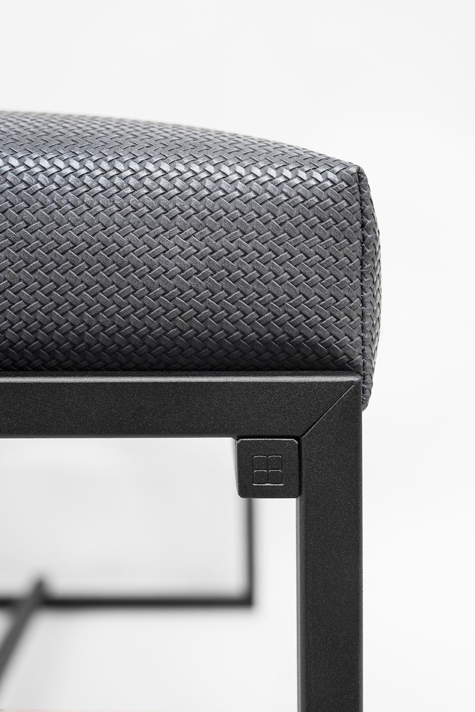 Powder-Coated GHYCZY Bench Grace GB03 Charcoal Frame and Details, Leather Look Fabric For Sale
