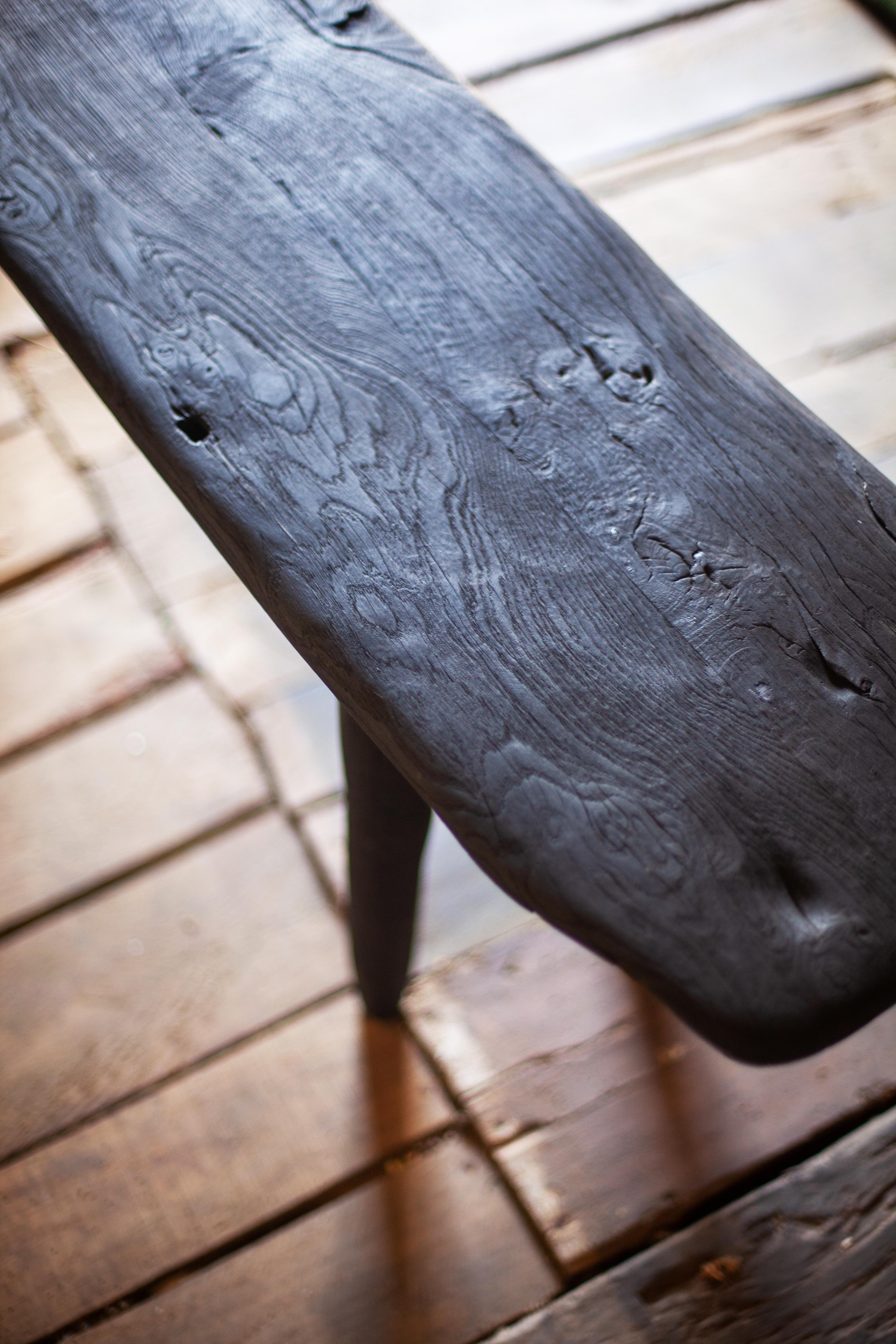 Bench Eclipse 1 by Antoine Maurice.
Dimensions: W 120 x D 30 x H 40 cm.
Materials: Solid oak beams, assembled, carved and burned.


Ethnic-inspired, the Eclipse range of furniture gives pride of place to primitive lines… as well as recycled