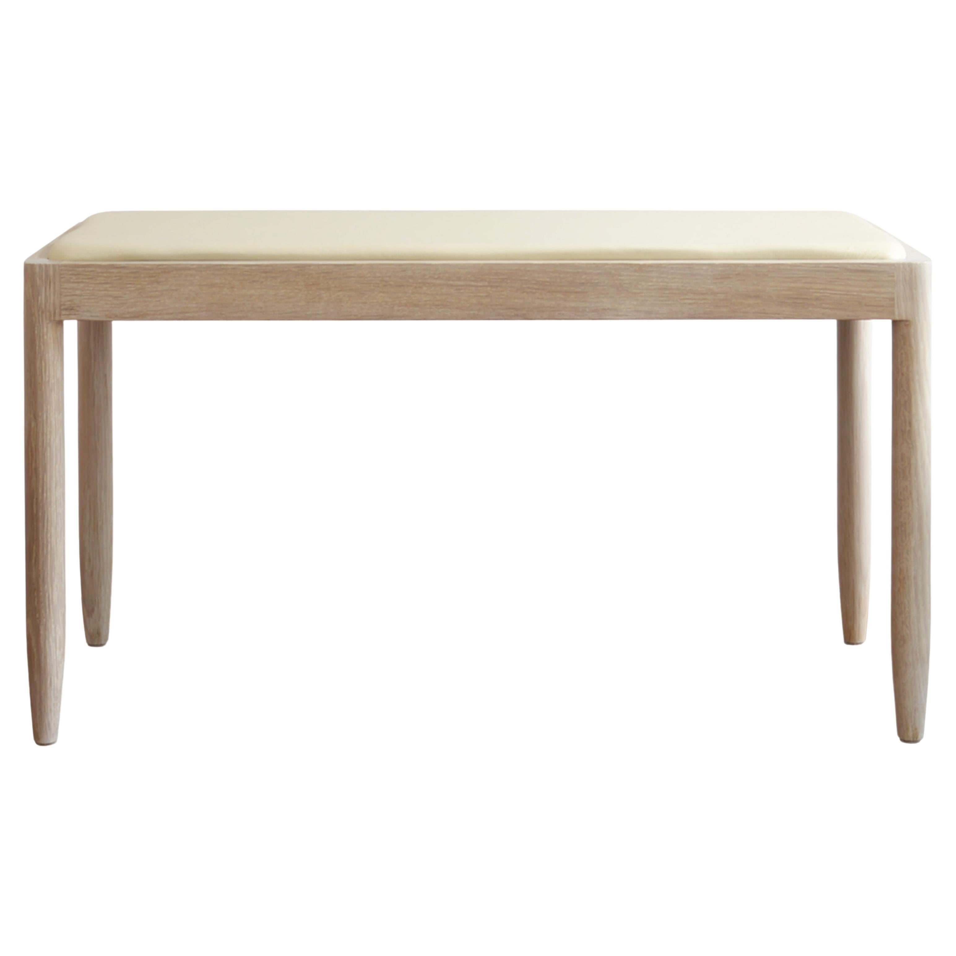 Modern  Leather Upholstered Bench in Bleached White Oak by Hachi Collections For Sale