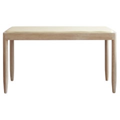 Modern  Leather Upholstered Bench in Bleached White Oak by Hachi Collections