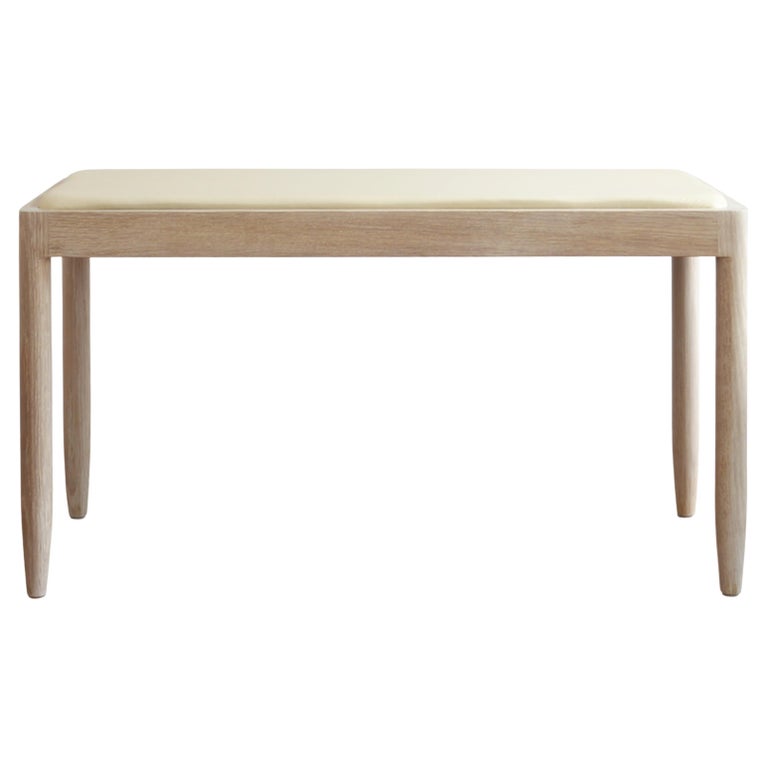 Modern Leather Upholstered Bench in Bleached White Oak by Hachi