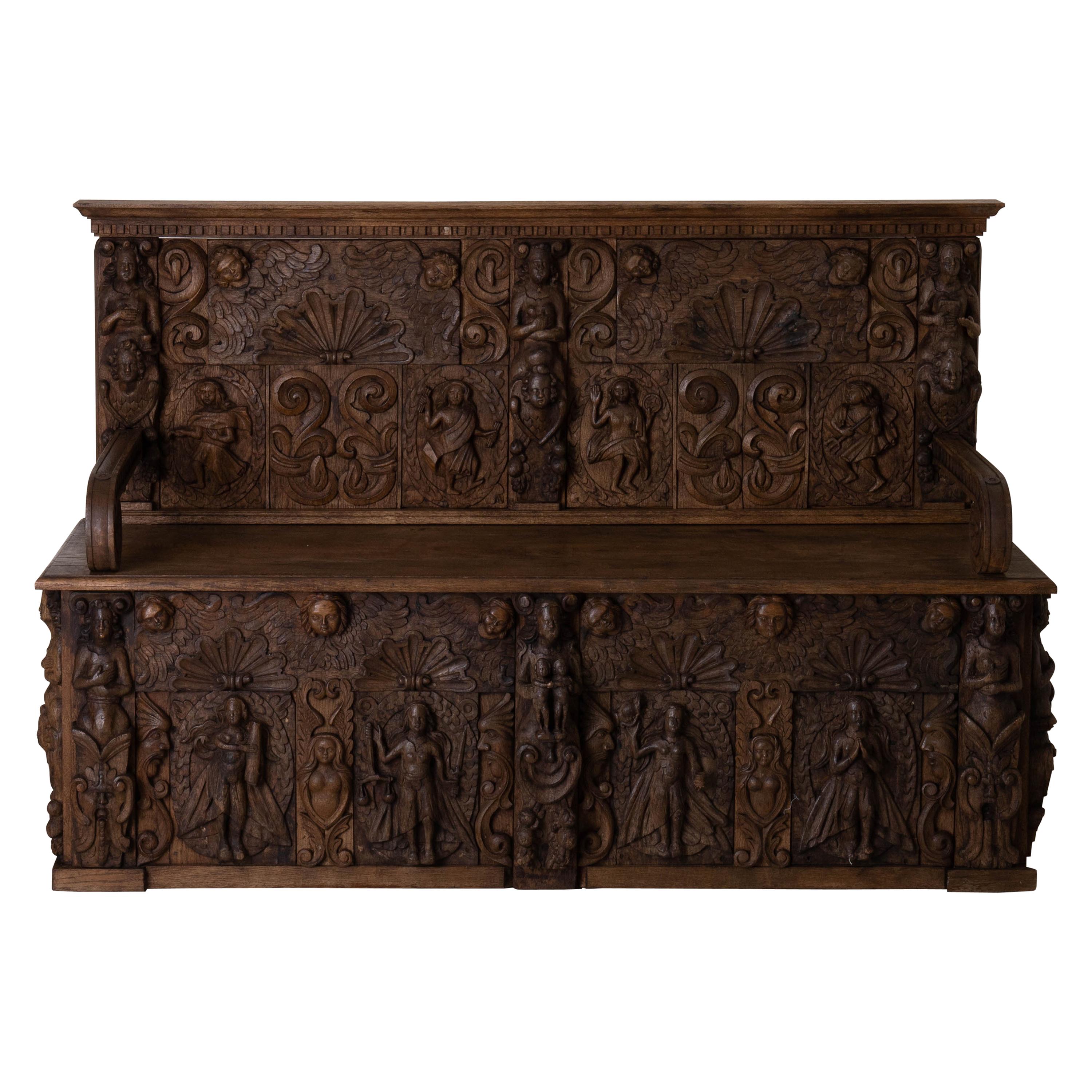 Bench European Carvings 18th Century Rare Europe For Sale