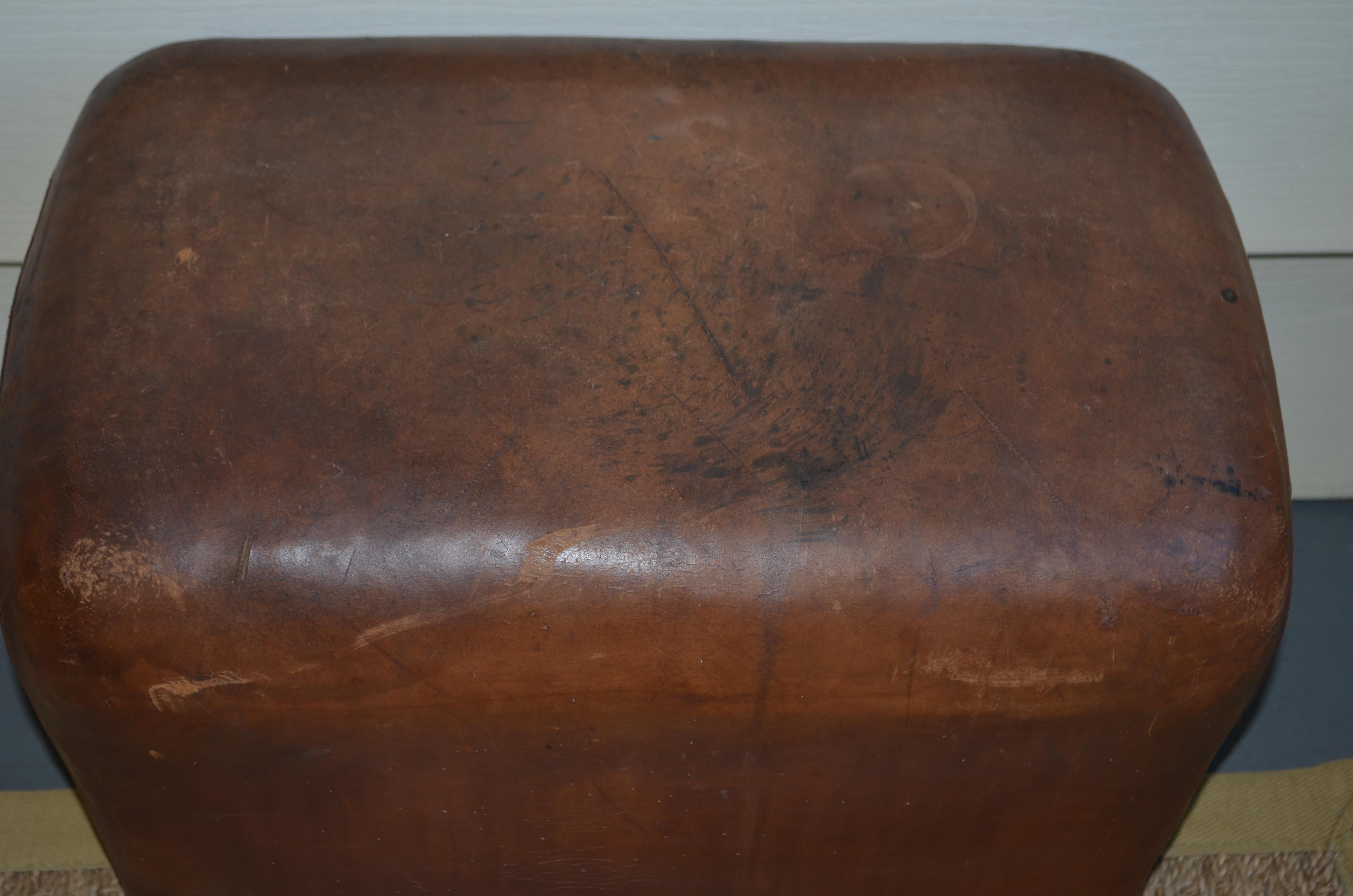 Mid-20th Century Bench, Footrest, Seat from Leather Gymnast Goat Pommel, circa 1950, Added Wheels