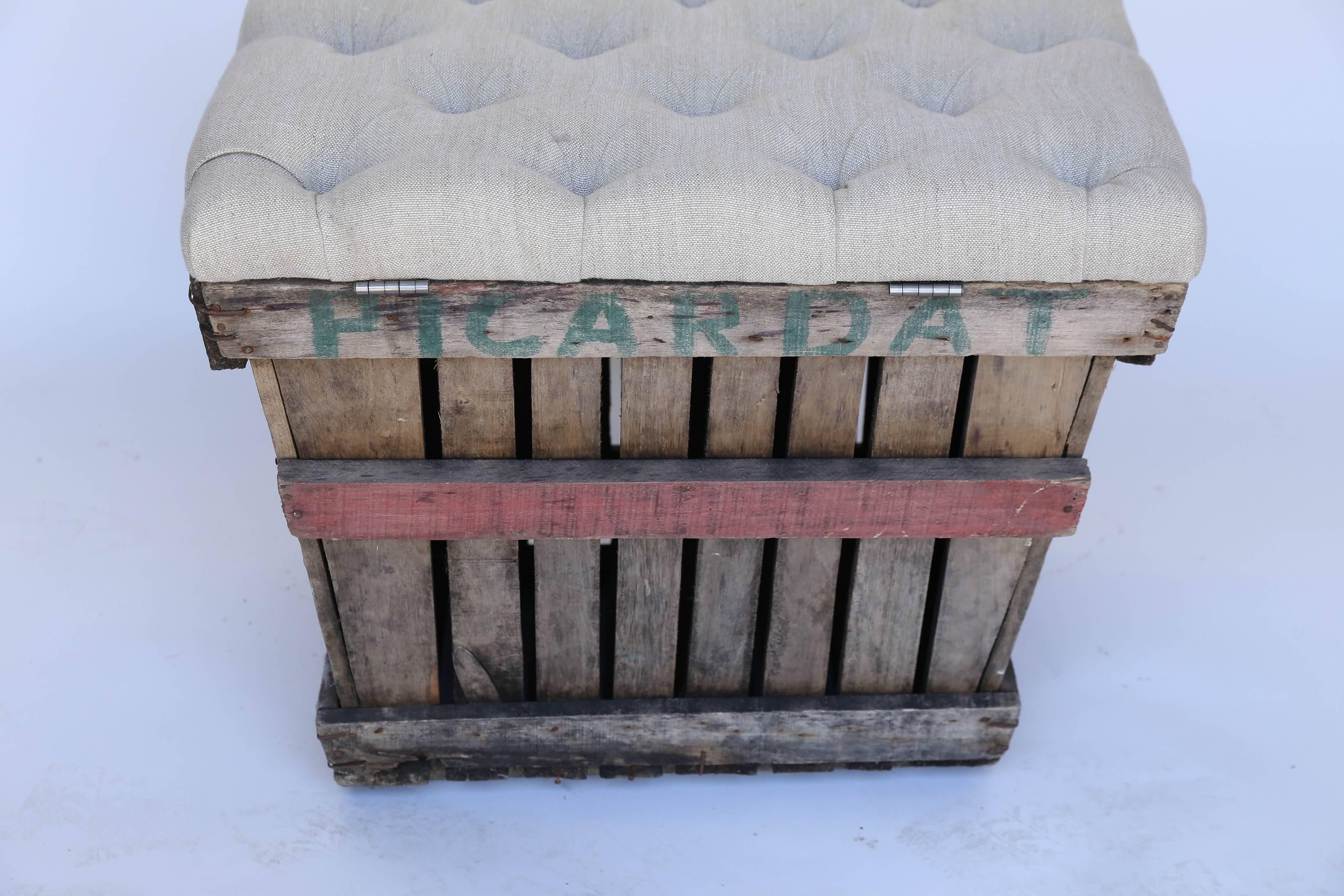 Bench from Grape Crate with Tufted Linen Top 2