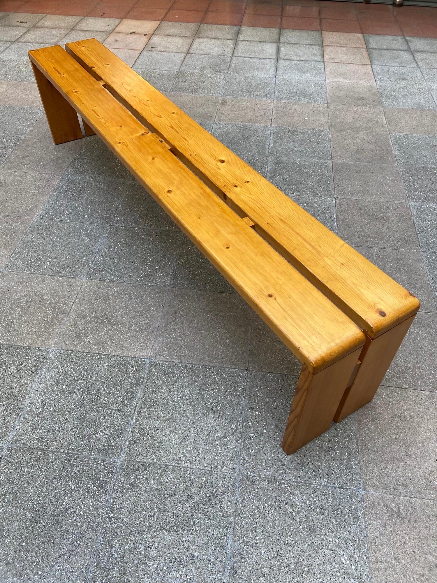 Bench from Les Arcs resort, Savoie. Charlotte Perriand
Solid pine
Design by Charlotte Perriand in 1968
Measures: W 185 x D 30.5 x H 42.5
1500€ per unit.
   
