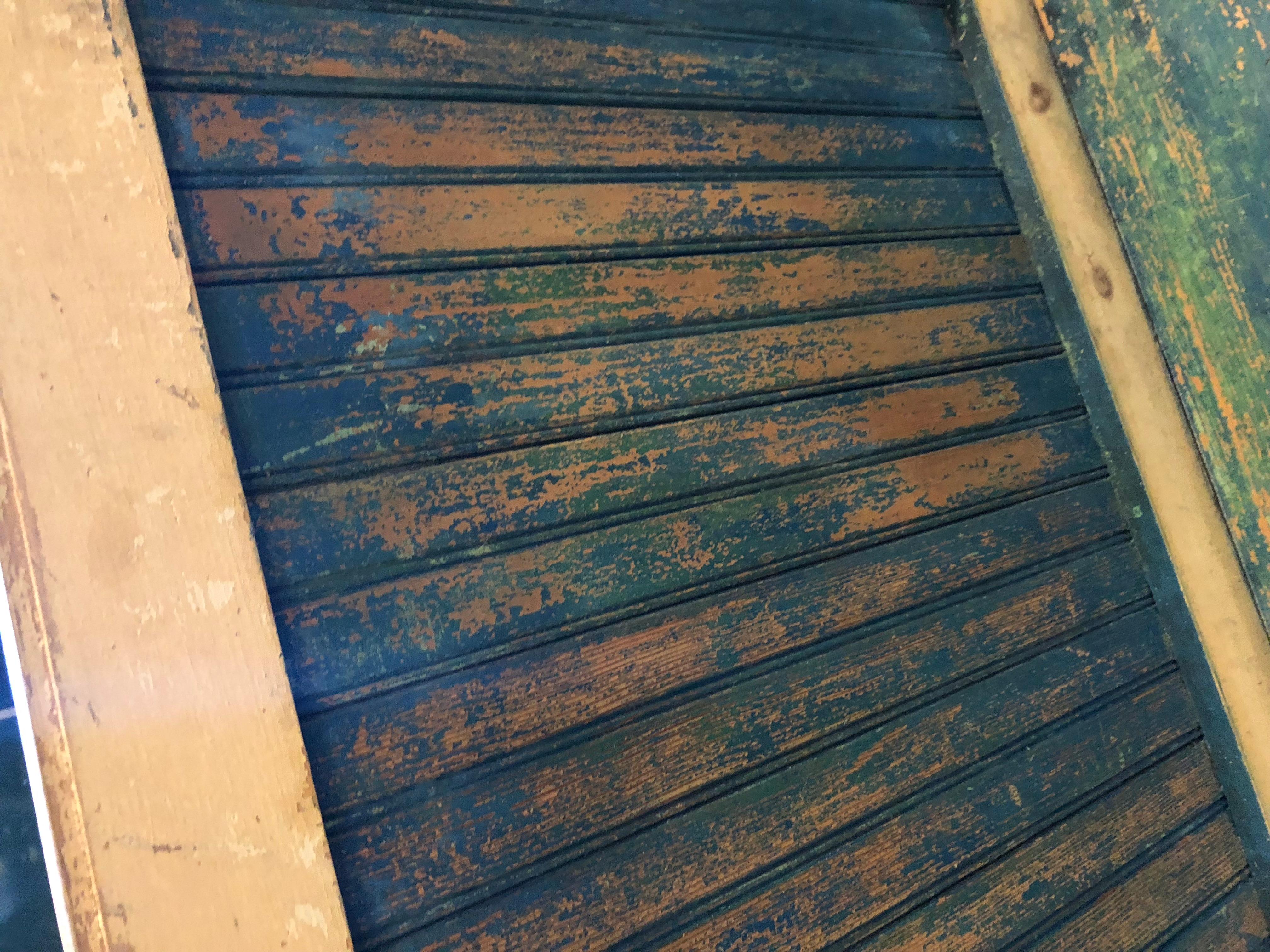 Bench from Train Depot, circa 1900s, 2 Sided with Original Blue Paint 3