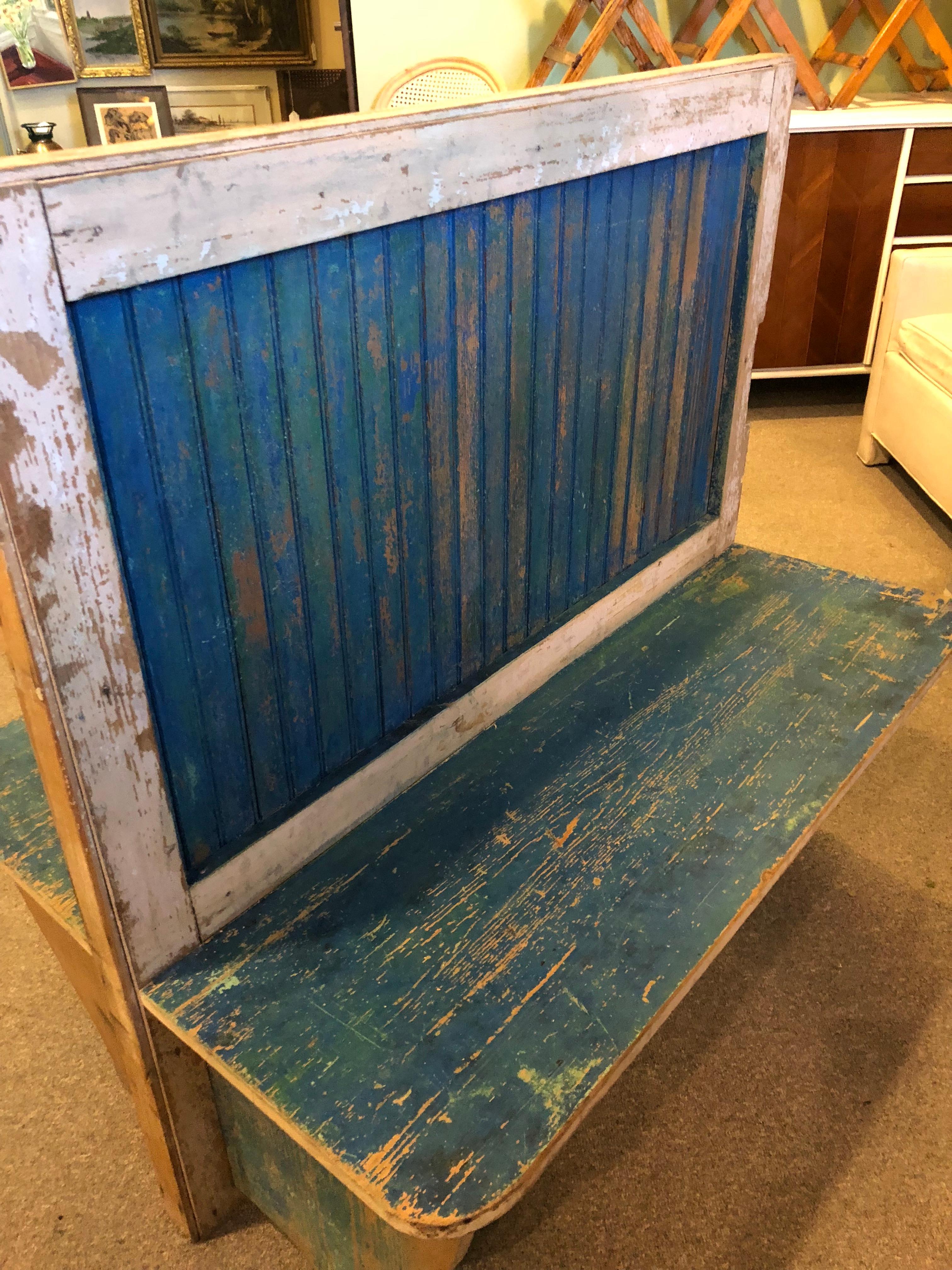 Bench from Train Depot, circa 1900s, 2 Sided with Original Blue Paint (Gemalt)