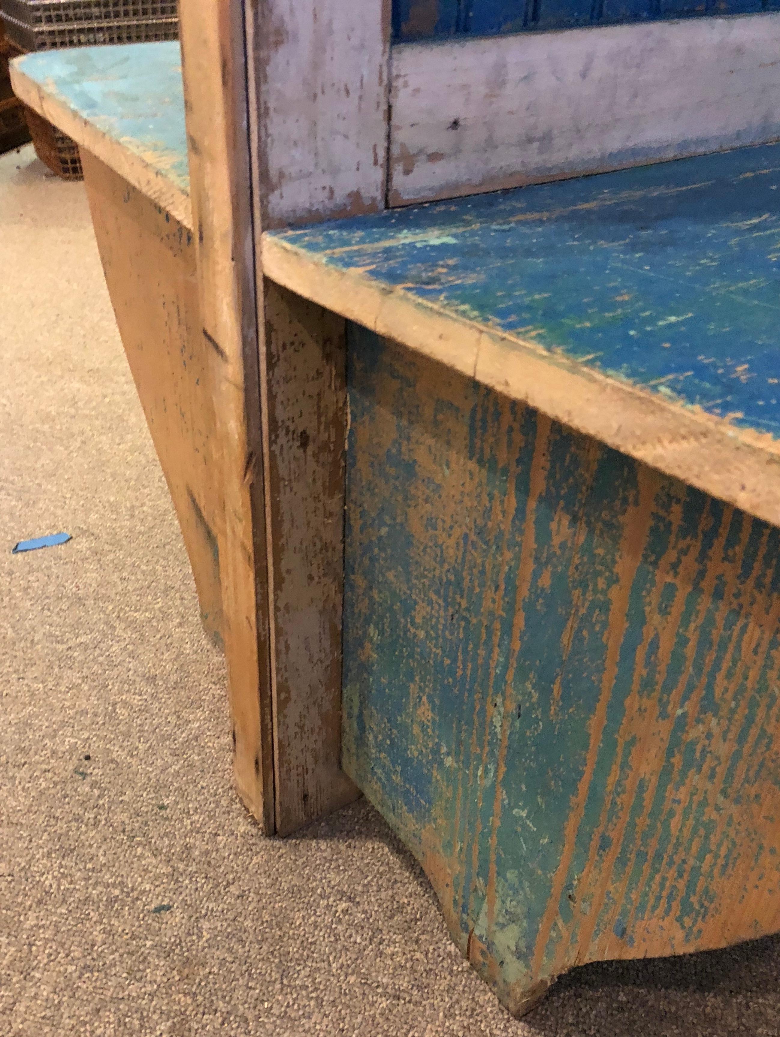 Bench from Train Depot, circa 1900s, 2 Sided with Original Blue Paint (20. Jahrhundert)
