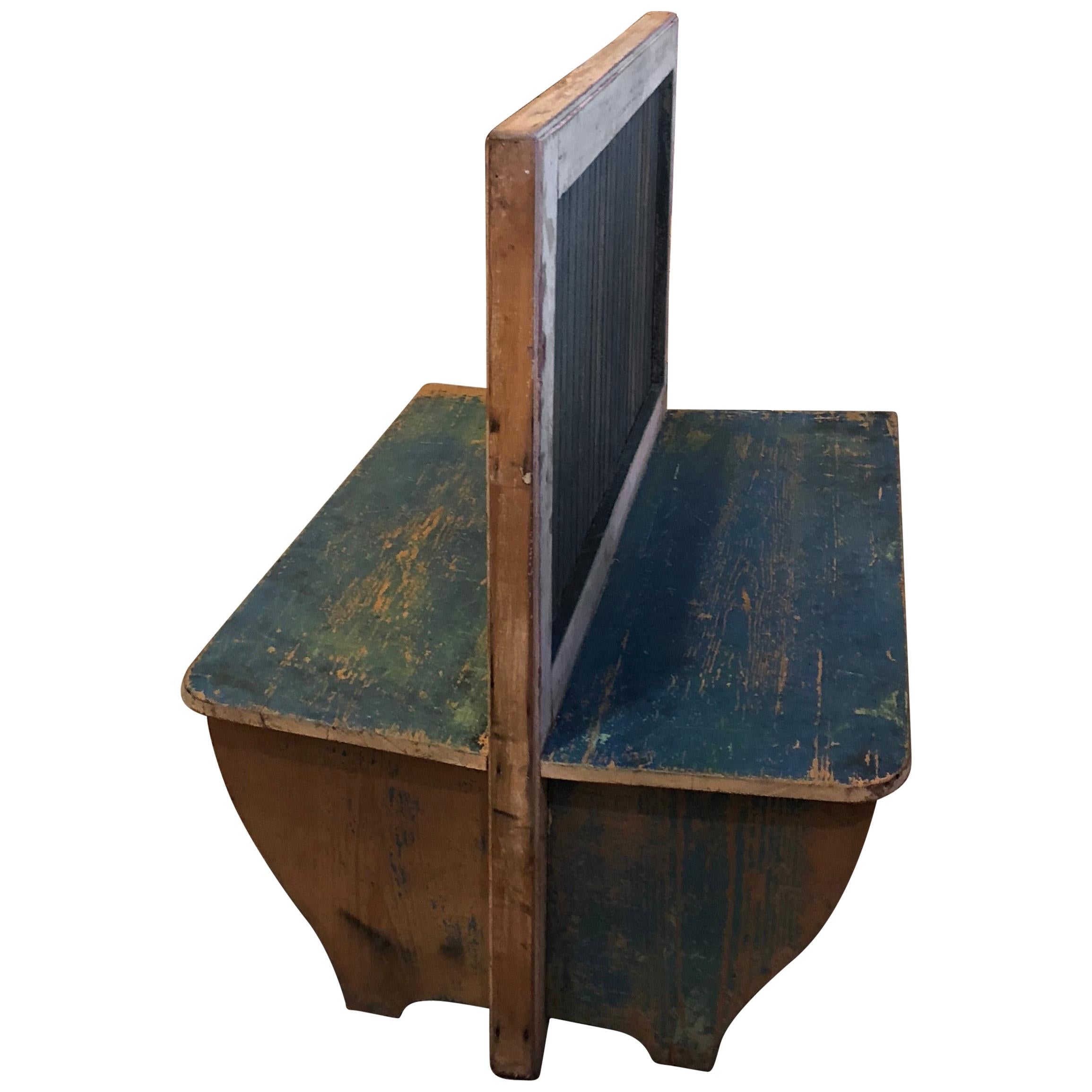 Bench from Train Depot, circa 1900s, 2 Sided with Original Blue Paint