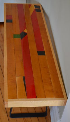 Bench from Vintage High School Gym Flooring on Painted Black Steel Bracket Legs