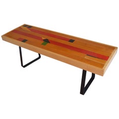 Bench from Vintage High School Gym Flooring on Painted Black Steel Bracket Legs