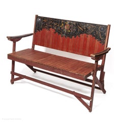 Bank Garten Gemalt Buche Tragbar Oxblood Rot Folk Naiv Land Floral Obst