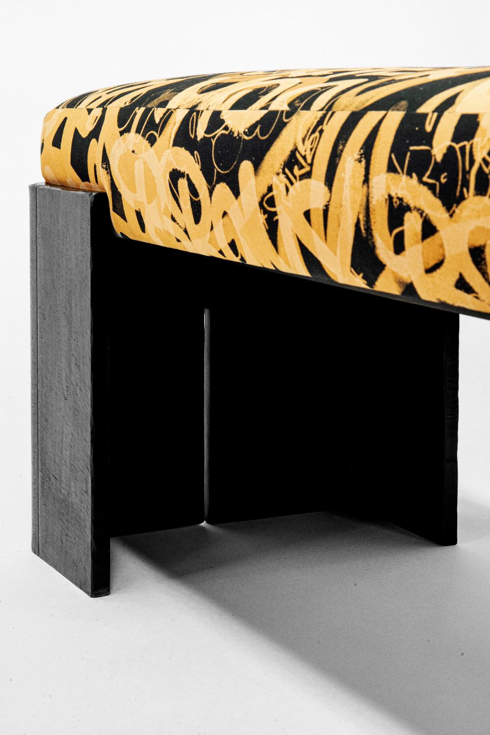 Metalwork Bench/Handmade GraffitiTextile Modern/Contemporary Waxed Steel For Sale