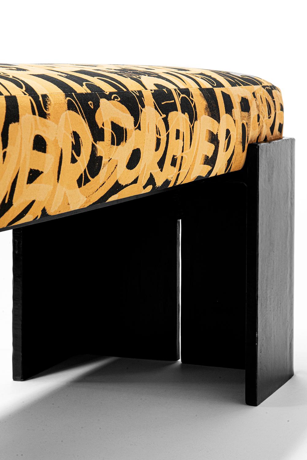 Bench/Handmade GraffitiTextile Modern/Contemporary Waxed Steel In New Condition For Sale In Bronx, NY