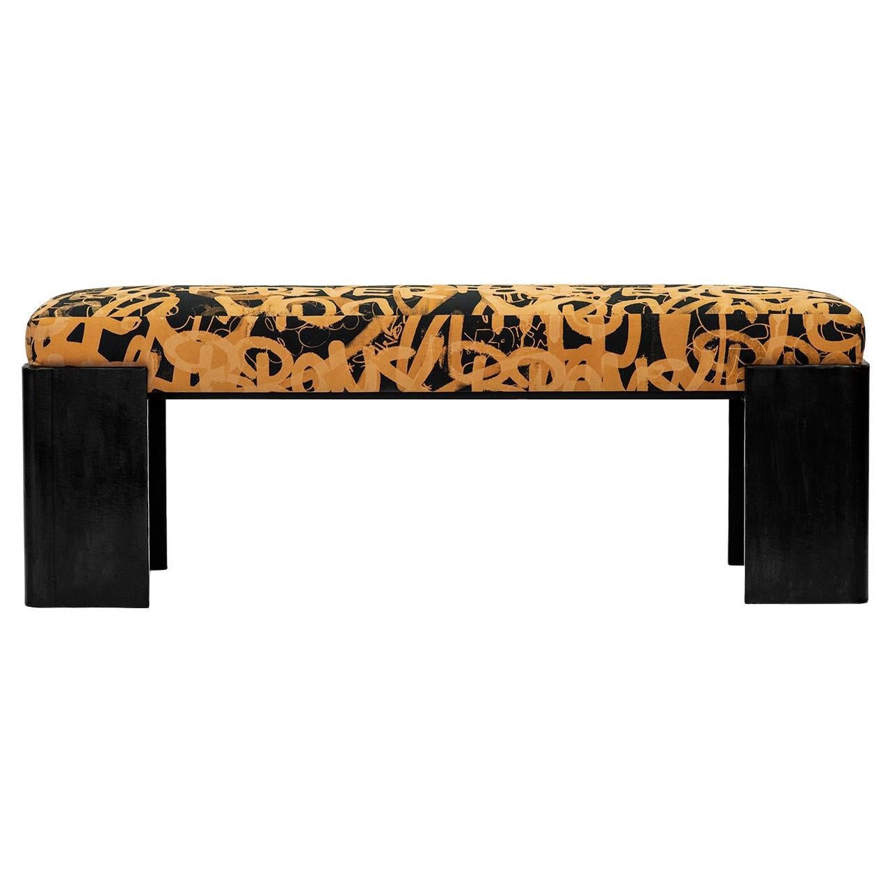 Bench/Handmade GraffitiTextile Modern/Contemporary Waxed Steel For Sale