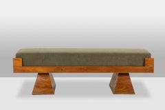 Bench in ash wood and green mohair velvet. Contemporary