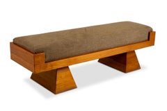 Bench in ash wood and green mohair velvet. Contemporary