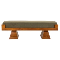 Bench in ash wood and green mohair velvet. Contemporary