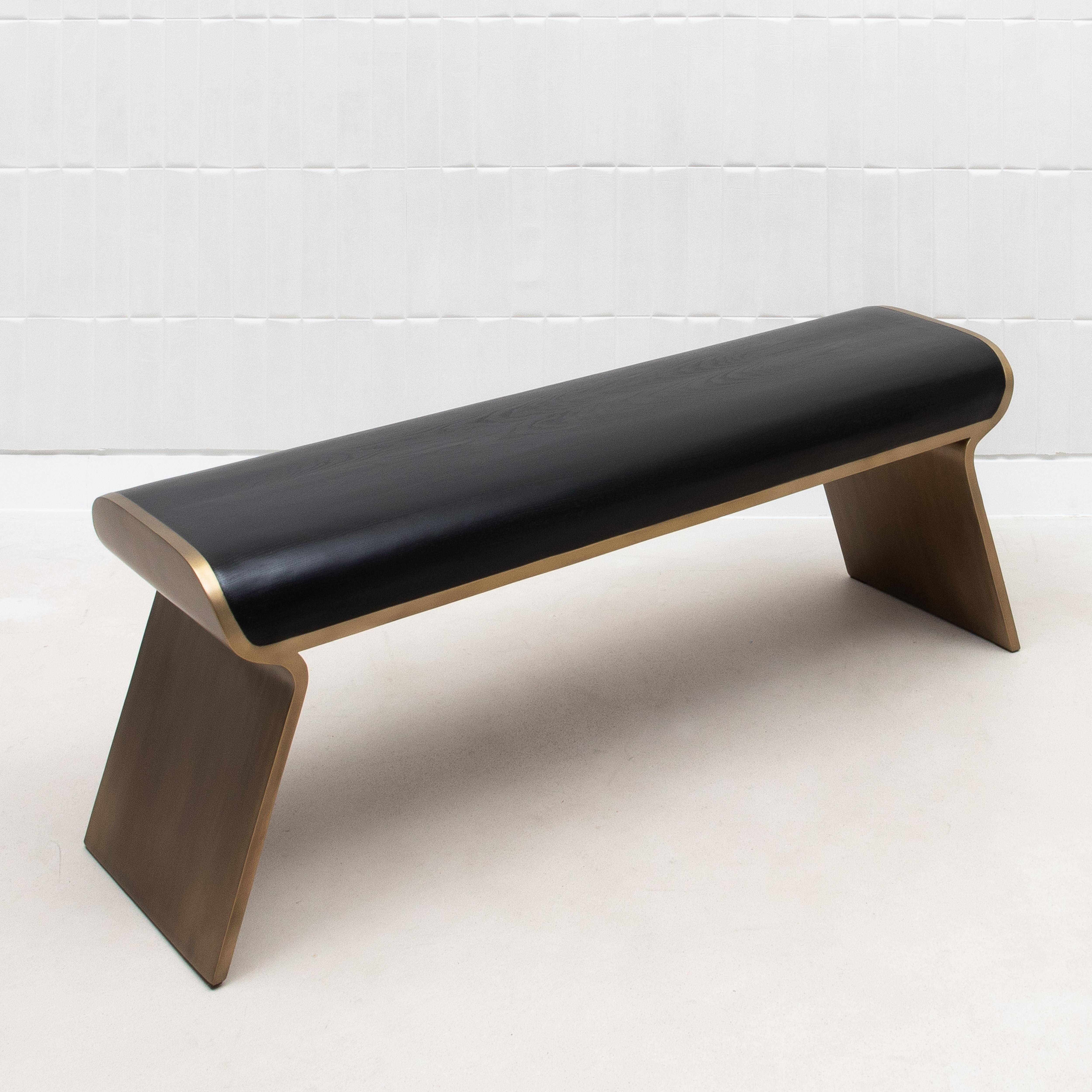 Bench in Black Oak with Bronze Patina Brass Legs by Kifu Paris For Sale 3