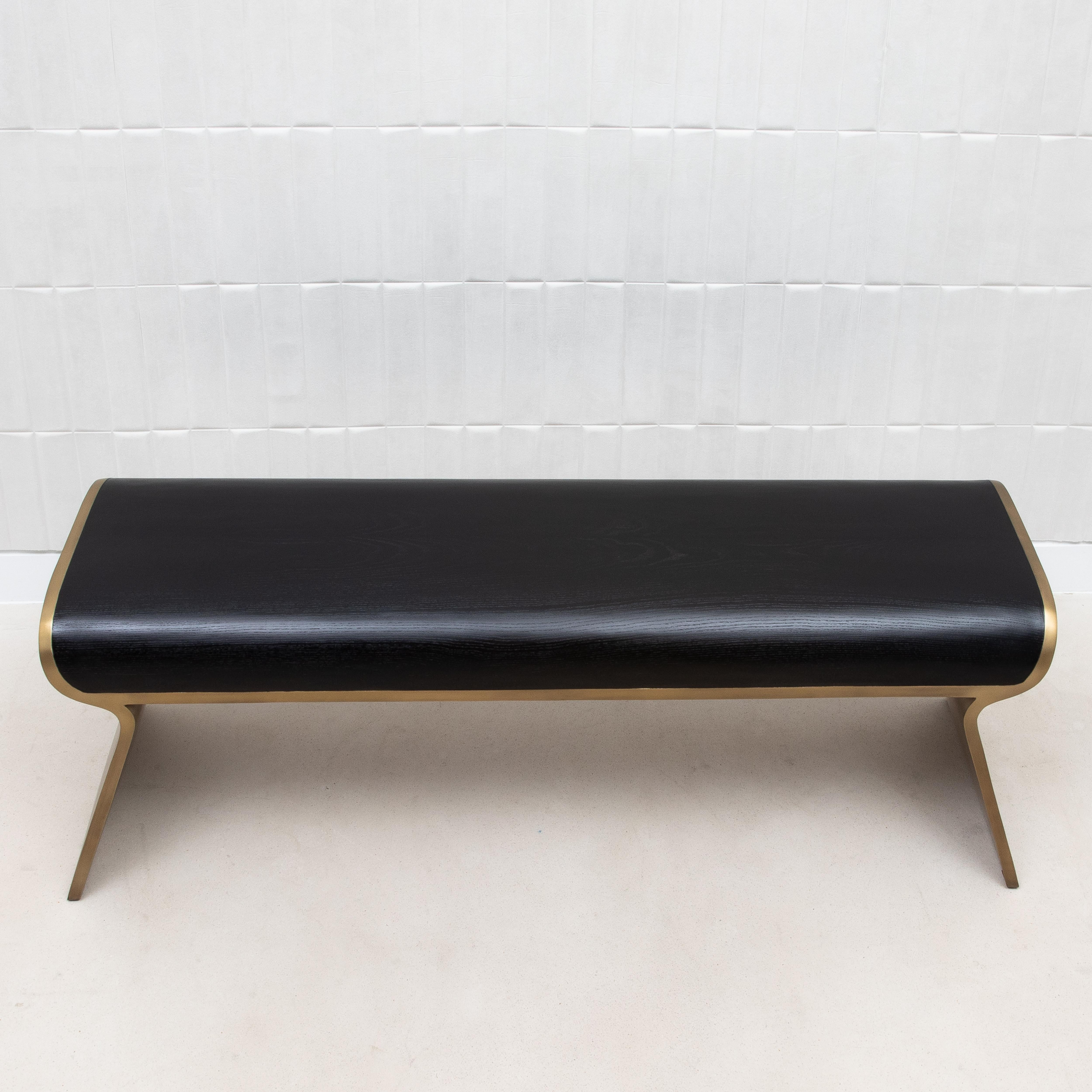 Philippine Bench in Black Oak with Bronze Patina Brass Legs by Kifu Paris For Sale